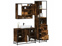 Vidaxl 3 Pcs Conjunto De Móveis Wc Madeira Processada Carvalho Fumado