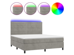 Cama Box Spring com Colchão LED Veludo Cinzento Claro MAISON EXCLUSIVE (180x200 cm)