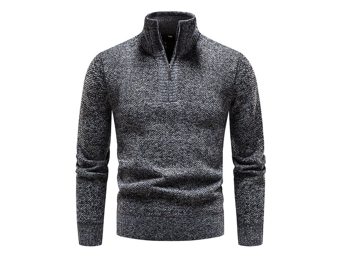 Suéter masculino Mystdiy 2026 com zíper, gola alta, manga comprida, tricô casual, 100% poliéster.