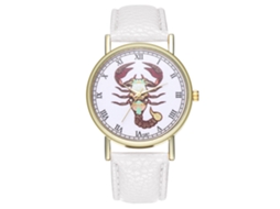 Relógio feminino moderno de quartzo com pulseira de couro PU e mostrador redondo simples (branco)