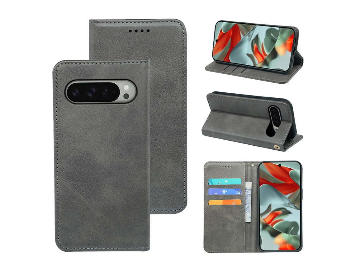 Capa Magnética Resistente Em Pele De Bezerro Para Google Pixel 7a Cinza Siurn
