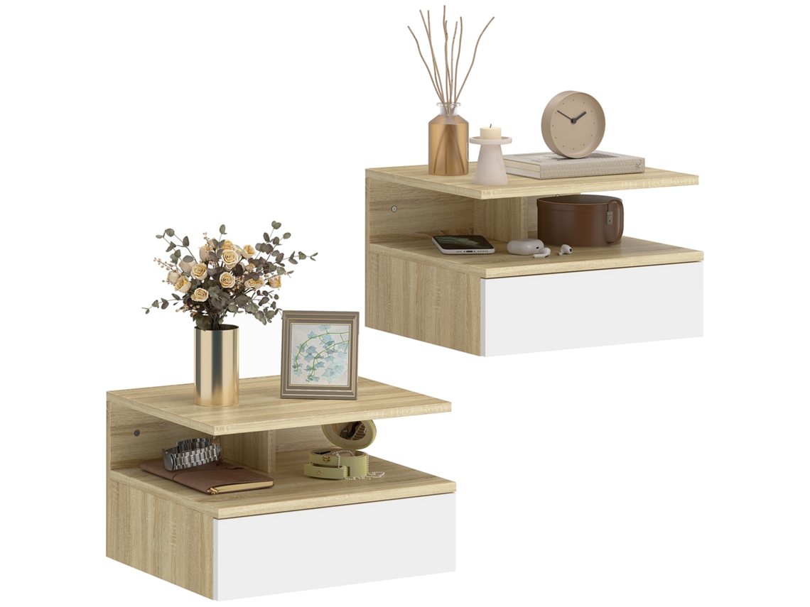 Conjunto de 2 Mesas de Cabeceira Flutuantes com Gaveta 37x32x21 Cm Branco