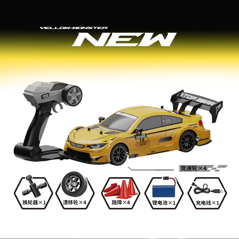 (amarelo) Carro De Controle Remoto 4wd 2.4g De Alta Velocidade Para Drift E Corrida Com Bateria De Lítio Recarregável