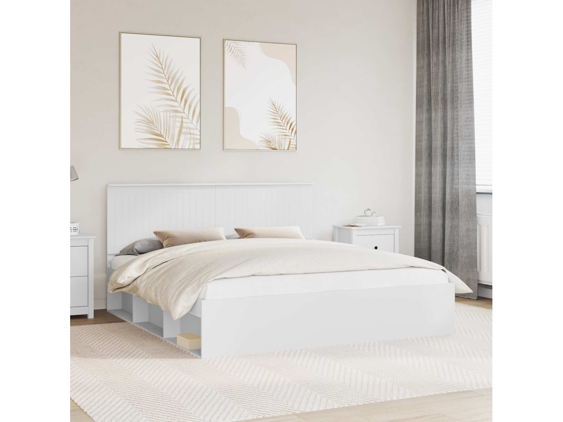 Vidaxl Estrutura Da Cama Com Cabeceira Branco 180 X 200 Cm