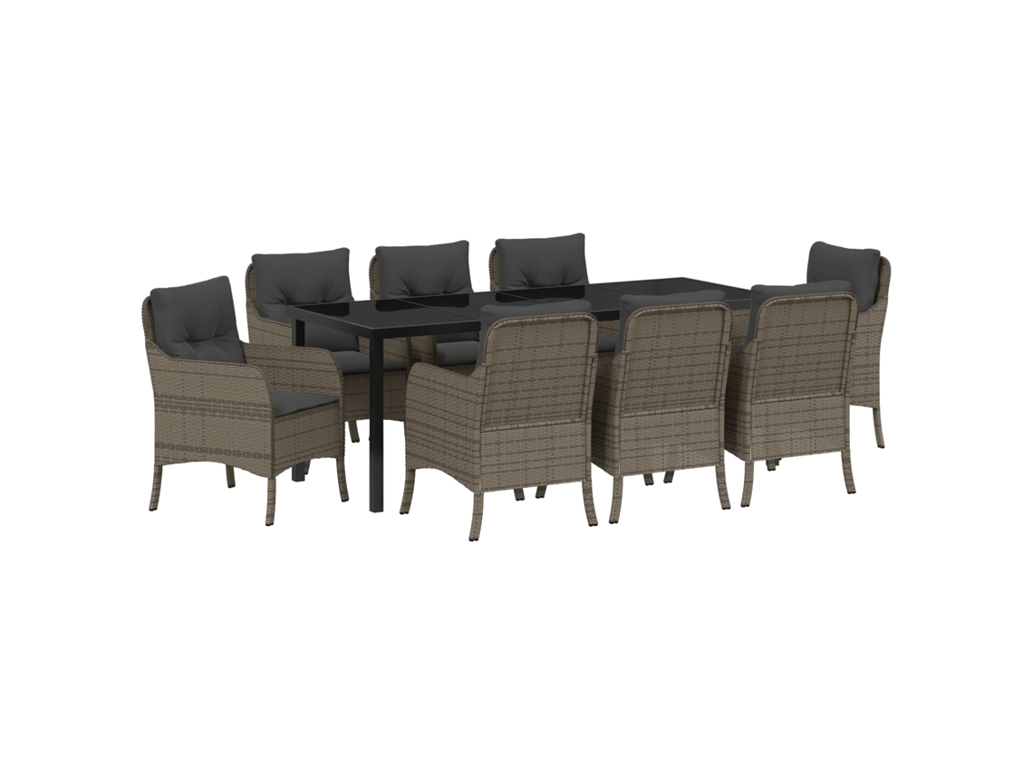 Conjunto 9 Conjunto De Jardim Vidaxl Cinzento Vime Pe (200 X 80 X 73 Cm)