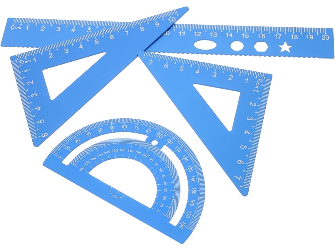 Kit De Régua Multifuncional Alumínio Happyyami 20cm Azul Antiderrapante Precisão Para Desenho Escolar E Escritório