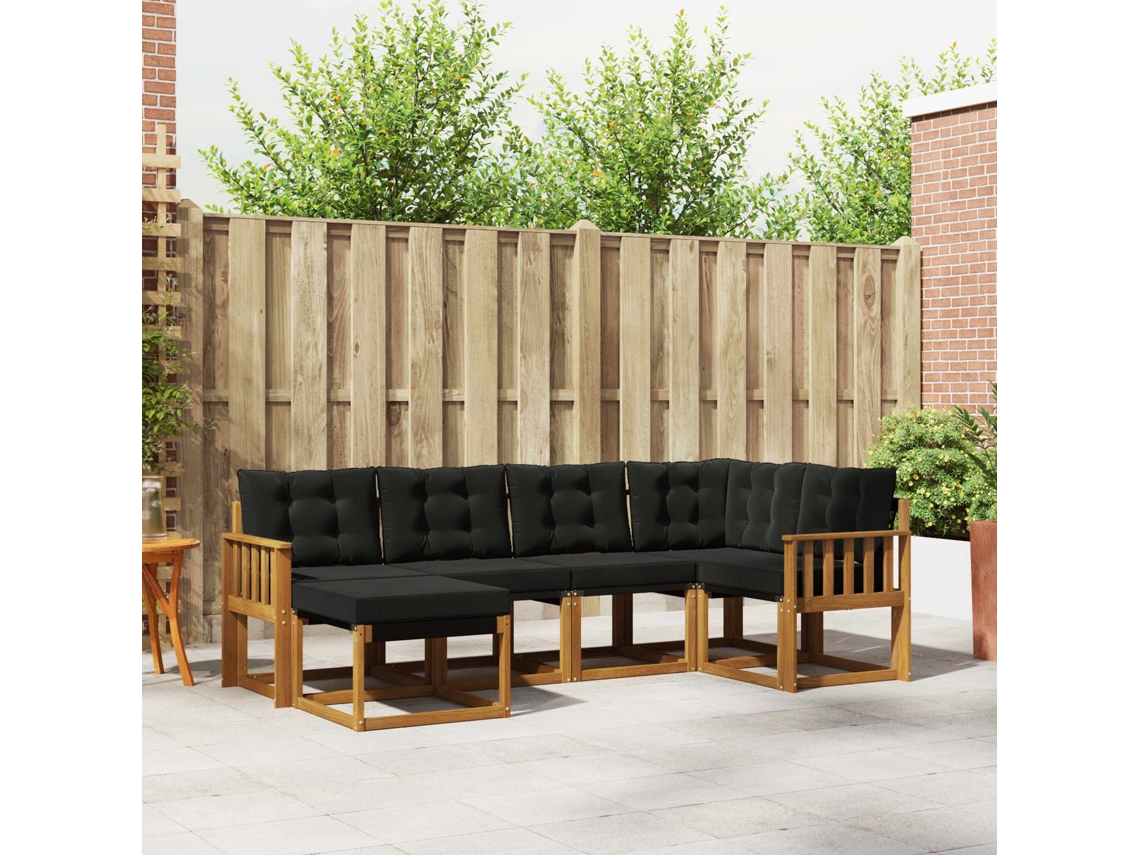 Vidaxl Conjunto De Sofás Para Exterior 6 Unid. Natural E Preto