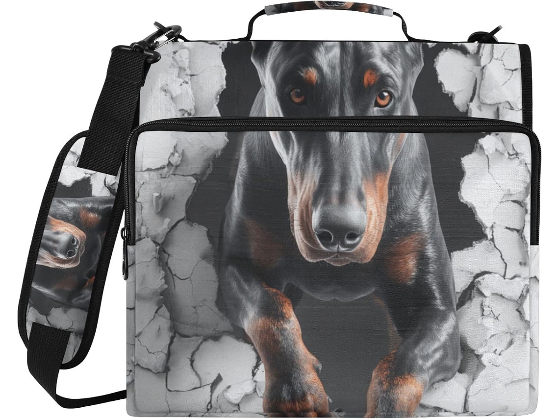 Coleira escolar resistente com zíper em formato de filhote de Doberman 3D, 3,8 cm x 1,5 polegadas, 3 argolas com altura, fácil de usar.