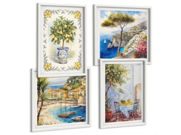 Composição De Quadros Vistas Florais Pitorescas Espelharte (4 Peças)