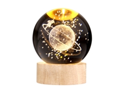Luz Noturna Bola de Cristal 3D com Base de Madeira, Luz Quente, Decoração, Presente de Férias, Usb