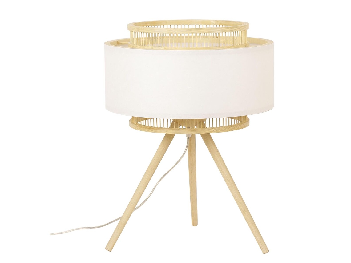 Candeeiro de Mesa DKD Home Decor Castanho Poliéster Branco Bambu (36 x 36 x 48 cm)