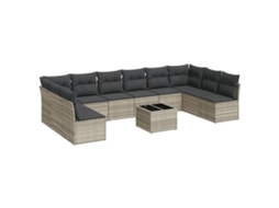 Conjunto de 11 Sofás de Jardim com Almofadões Vime Pe Cinzento MAISON EXCLUSIVE