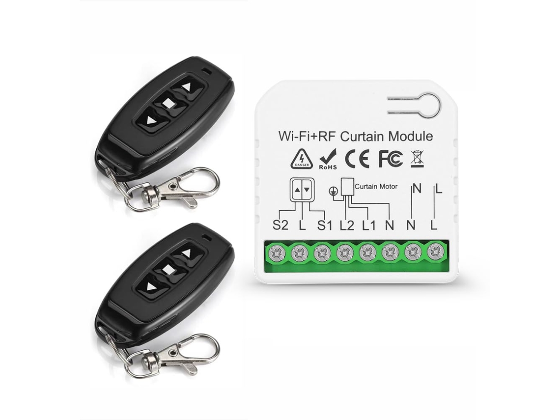 Interruptor inteligente para persianas, com controles remotos RF de 433 MHz e módulo de relé integrado, módulo de controle e temporizador.
