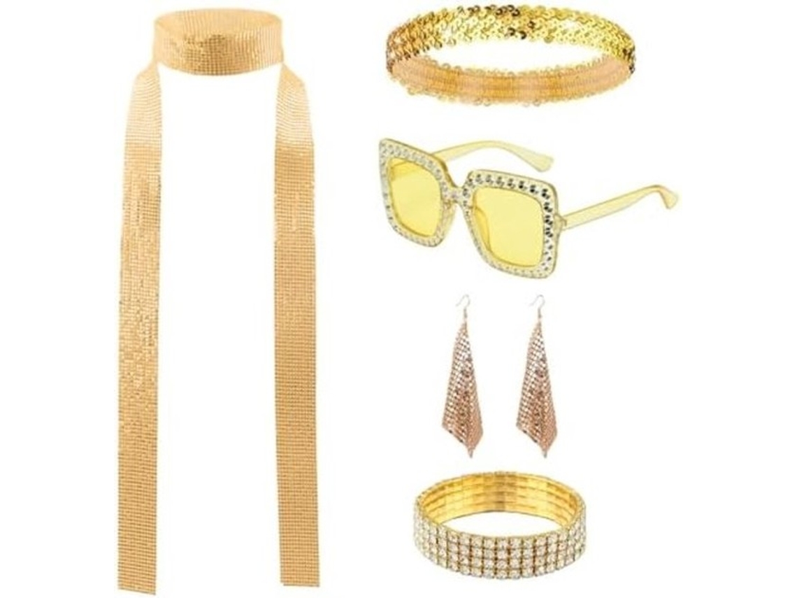 Conjunto De Acessórios Disco Anos 70 E 80 - 6 Pacote De Embalagem Glitter
