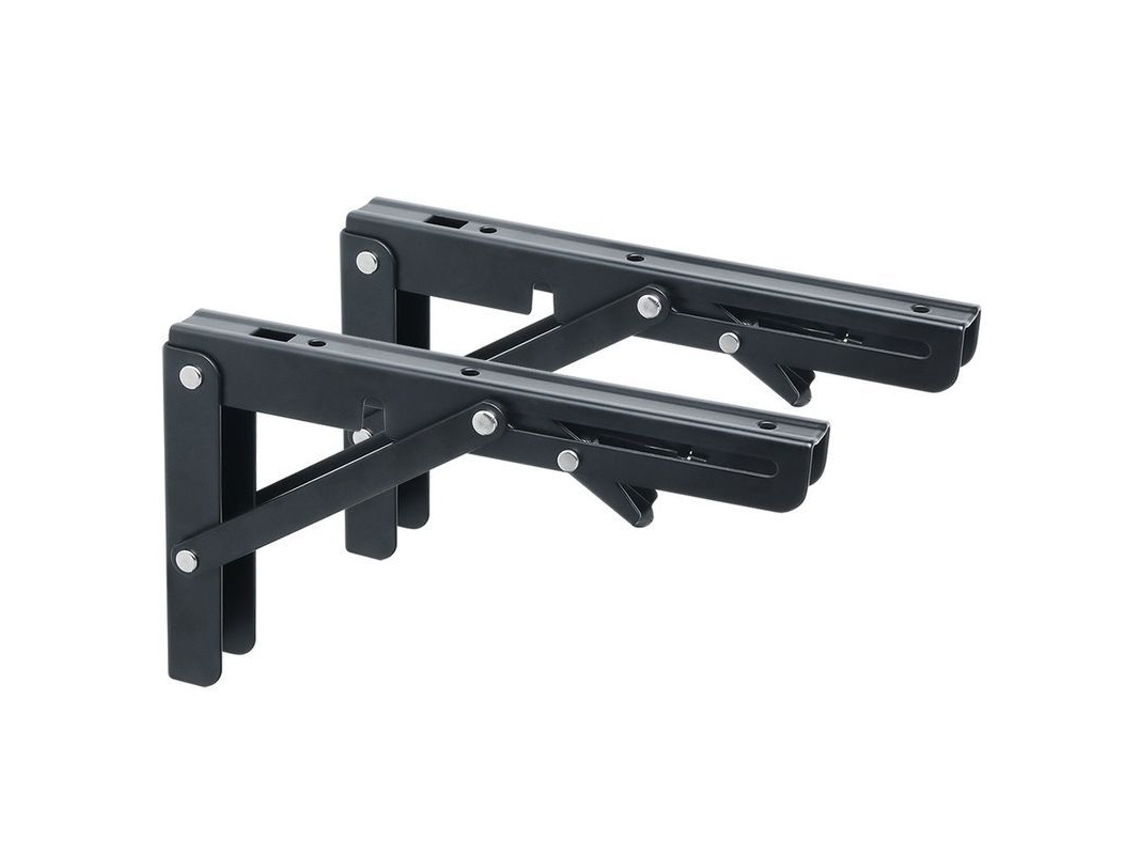Suporte de prateleira dobrável reforçado em aço inoxidável, 200 mm x 120 mm, preto, para montagem na parede.
