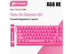 Teclado Gaming Mecânico Com Fios Attack Shark® X68 He,Layout 60%,Switch Hall Ajustável – 8khz, RGB,p/ Pc/mac Gamer( Rosa )