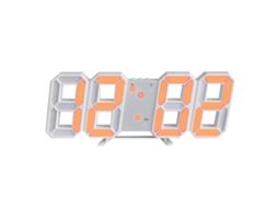Relógio Digital Led Parede 3d Branco Laranja
