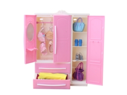 Mali guarda roupas para Boneca Mini Armário de Roupas e Acessórios com Cabides Dobráveis Branco/pink