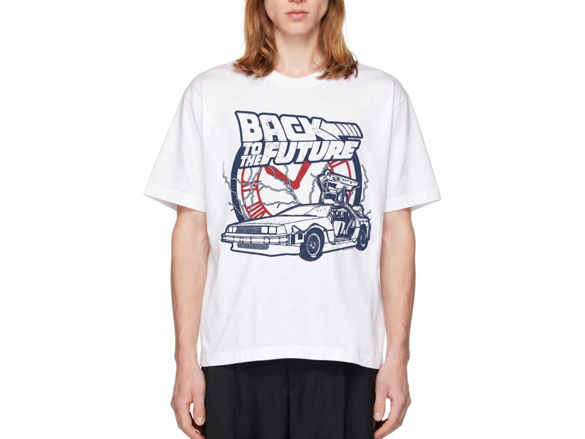 Rockinstone Back To The Future Movie Clock And Lightning White Adult T-shirt Size:xl