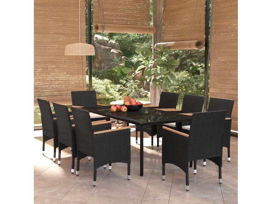 Vidaxl 9 Pcs Conjunto De Jantar Para Jardim Com Almofadões Preto