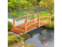 Ponte Para Jardim Em Madeira Laranja, Com 1,85m De Comprimento, Grades Laterais, Suporta Até 200kg, Ideal Para Lago Ornamental.