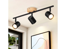 Nettlife Candeeiro, Focos Iluminação Led De Teto E Parede 3 Luzes Preto Gu10 Madeira Giratório Sem Lâmpada Para Sala E Corredor, Orientáveis