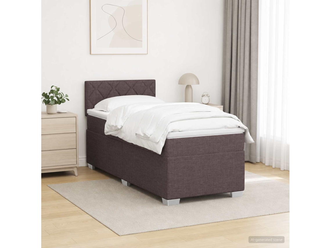Vidaxl Cama Box Spring Com Colchão E Led Marrom Escuro 90 X 200 Cm