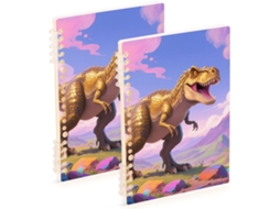 Conjunto de 2 Cadernos A5 com um Adorável Desenho Dinossauro Marrom, 21,1 X 14,5 Cm, Encadernação em Espiral,