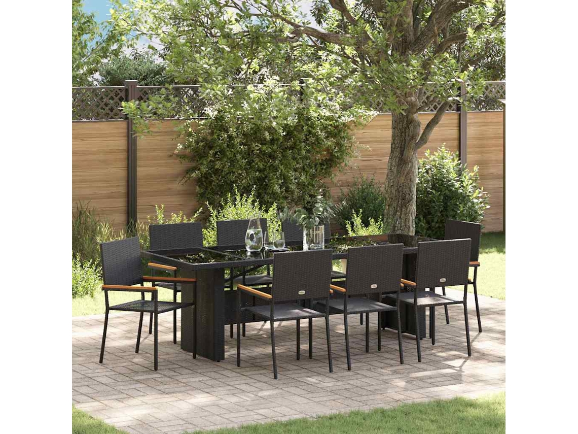 Vidaxl Conjunto De Jantar Para Jardim 9 Pcs Preto Vime Pe