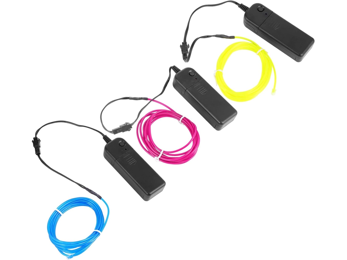 Conjunto De 3 Luzes Fio El Flexíveis Com Caixa Para Bateria 3v,