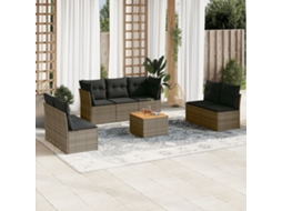 8 Pcs Conjunto Sofás De Jardim C/ Almofadões Vime Pe Cinza Dkd Home Decor