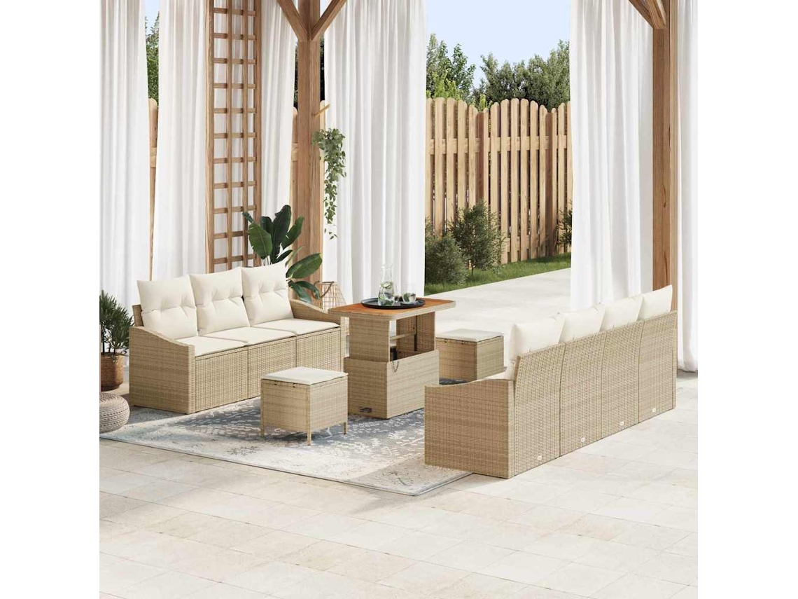 Vidaxl Conjunto De Sofá De Jardim Com Almofada 10 Pcs Bege Vime Pe