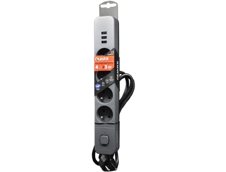 Multiprise Quarx 4 Tomadas Com 3 Portas Usb, Cabo 3m