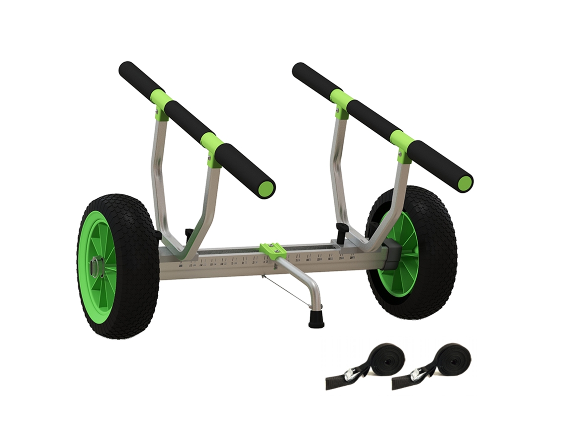 Transporte de Caiaque, em Pé, Remo, Canoa com Largura Ajustável, Rodas Grandes, Quadro de Alumínio, Preto verde Ge