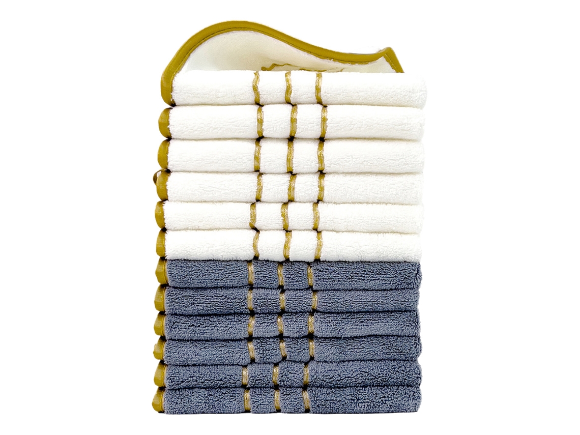Conjunto de 12 Peças Toalhas de Mão em Fleece Coral, Macias e Absorventes,branco e Cinza,34x34cm GERTIZ