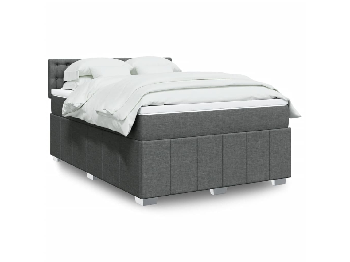 Vidaxl Cama Com Molas/colchão 160x200 Cm Tecido Cinzento-escuro
