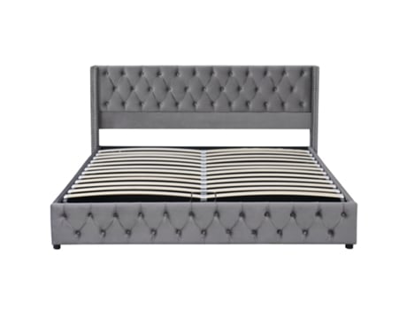 Estrado Contentora Ripas Uytie Madeira Veludo Cinzento (180x200x94.5)