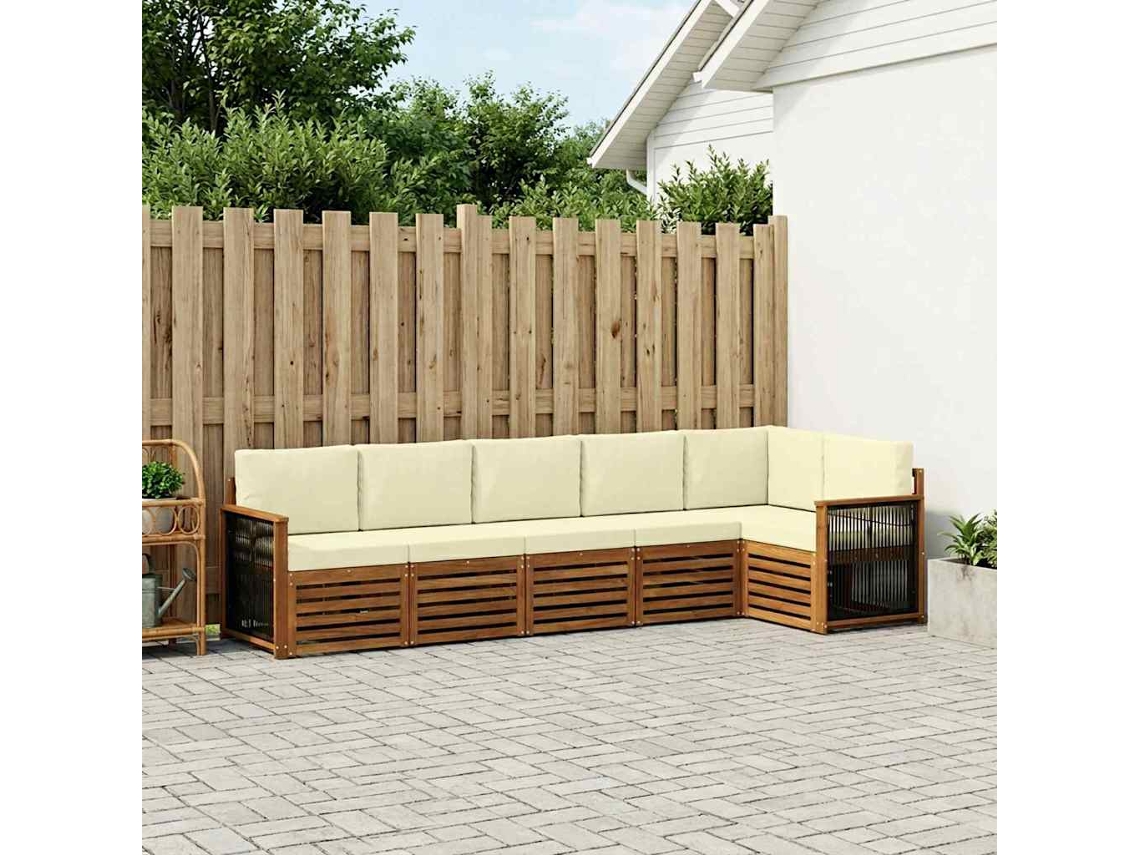 Vidaxl Conjunto De Sofá Sectional Com Almofada 5 Pcs Natural E Creme