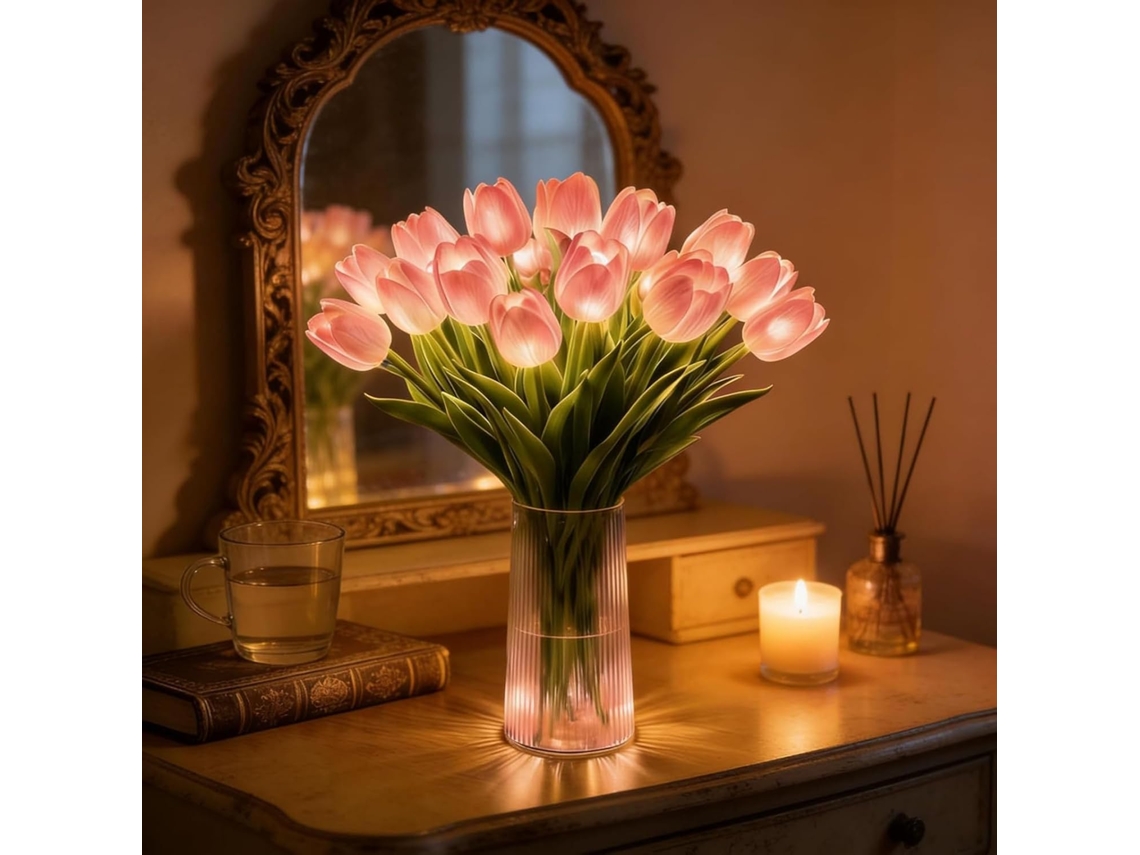 Luminária Noturna Tulipas Cintilantes, Realista, Com Luzes Led