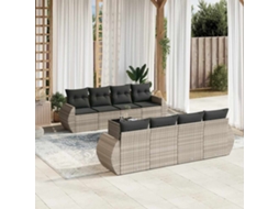 Vidaxl 9 Pcs Conj. Sofás Jardim Com Almofadões Vime Pe Cinzento-claro