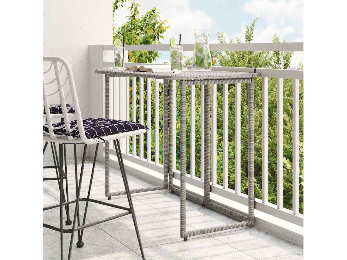 Vidaxl Mesa De Jardim Dobrável 90x51x75 Cm Vime Pe Cinzento