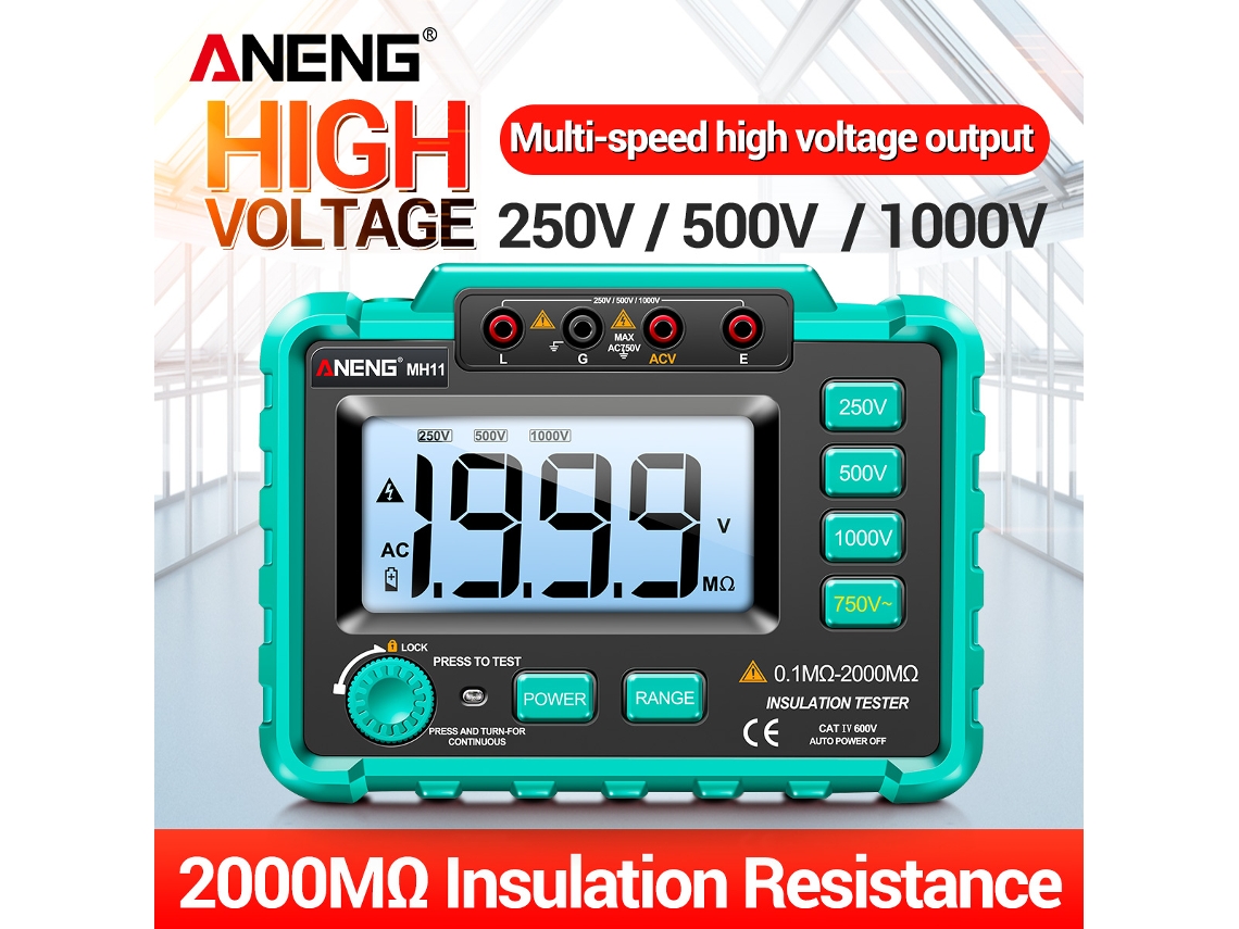 Tester de Resistência de Isolamento Digital Megôhmetro Aneng Mh11 500v 1000v com Display Hd S/MARCA