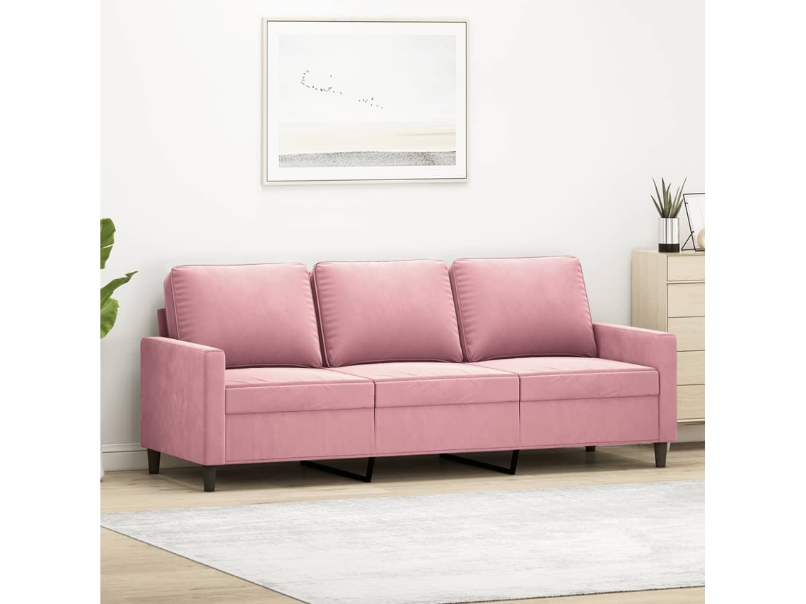 Vidaxl Sofá De 3 Lugares 180 Cm Veludo Rosa