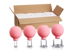 4 Peças Copo De Ventosa De Vidro Silicone Massagem Sucção Vácuo Cor Rosa Para Corpo Rosto Pernas Braços Costas