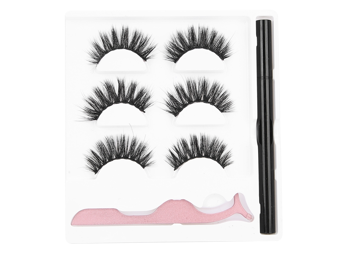 Conjunto De Cílios Falsos 3 Pares Com Eyeliner Líquido E Pinça Ferramentas De Maquiagem Para Olhos Waterproof 3d-03