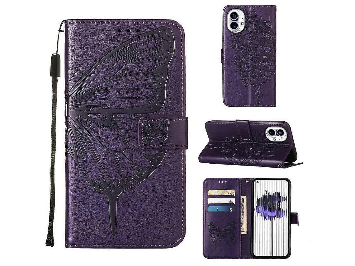 Capa De Celular For Nothing Phone 1 Em Couro Com Estampa De Borboleta