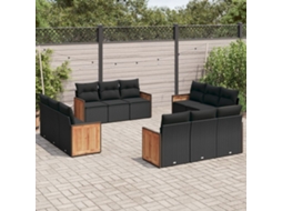 12 Pcs Conjunto De Sofá Jardim C/ Almofadões Vime Pe Preto Dkd Home Decor
