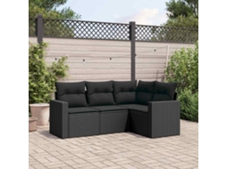 Vidaxl 4 Pcs Conjunto De Sofás Para Jardim C/ Almofadões Vime Pe Preto