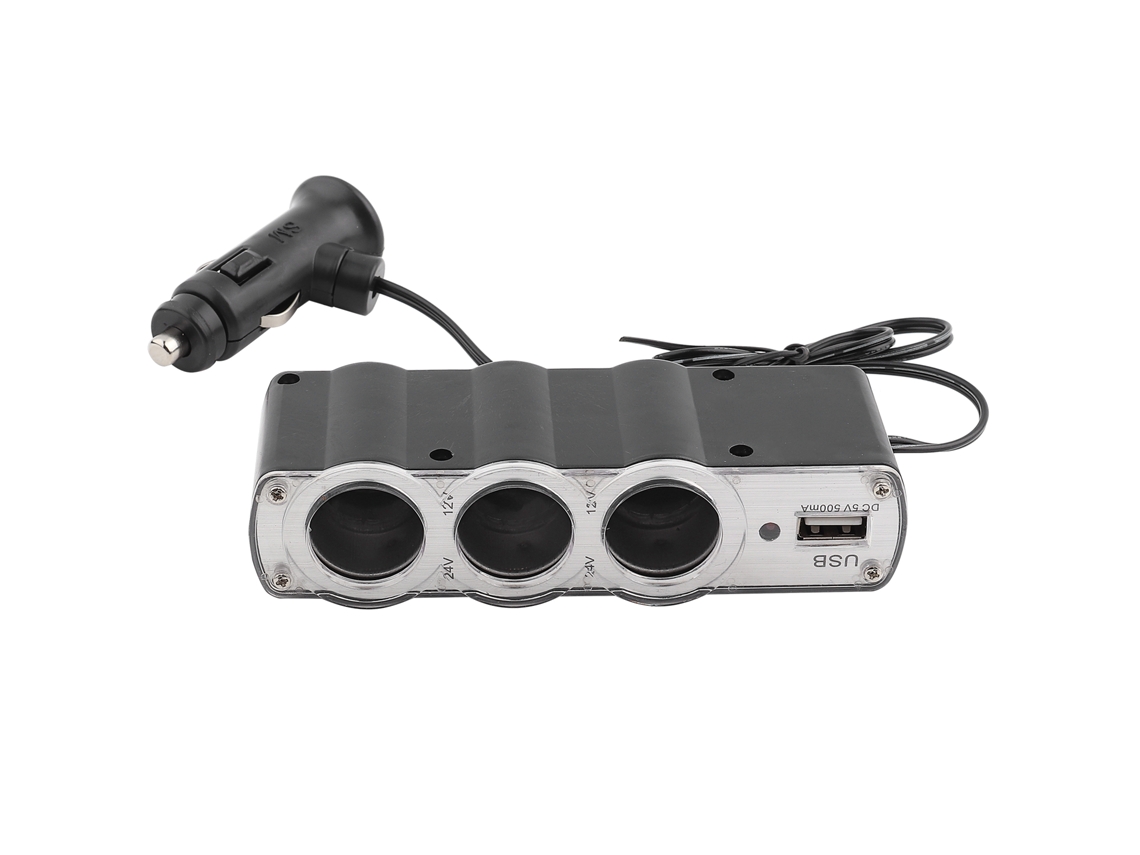 Divisor de Tomada de Acendedor de Cigarro para Carro 3 Tomadas com Porta Usb Carregador Dc 12v/24v S/MARCA