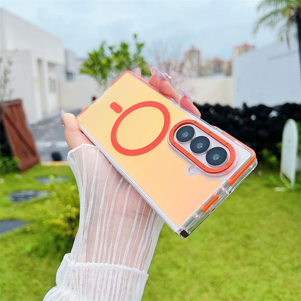 (samsung Z Fold 7, Laranja) Capa Magnética À Prova De Choque Para Celular Samsung, Compatível Com Carregamento Sem Fio.